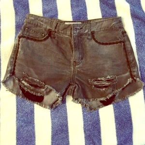Free People Charcoal Distressed Shorts Size 25